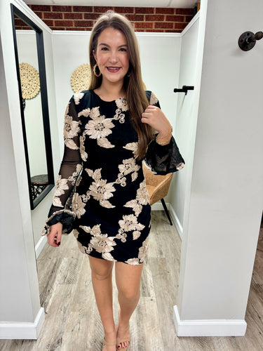 Amelia Black Gold Floral Dress