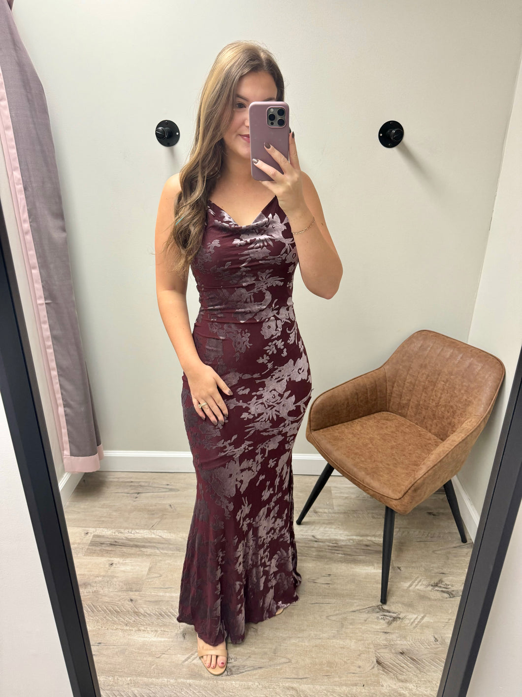 Millie Burgundy Velvet Floral Dress