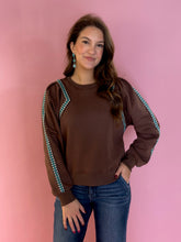 Load image into Gallery viewer, Logan Brown Aztec Trim Top