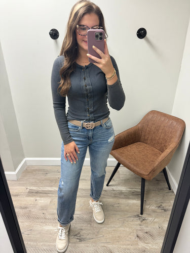 Hailey Ribbed Button Down Top