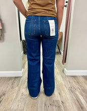 Load image into Gallery viewer, Mid Rise Dark Wash Seam Flare Denim