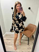 Load image into Gallery viewer, Amelia Black Gold Floral Dress
