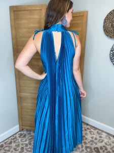 Teagan Blue Pleated Dress