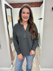 Natalie Charcoal Button Top