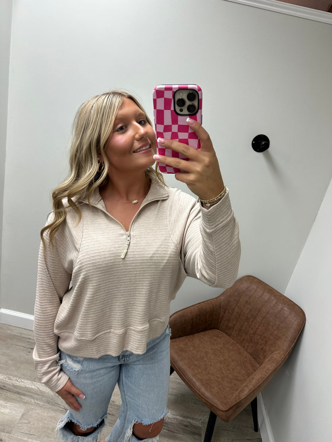 Rylee Striped Half Zip Sweatshirt