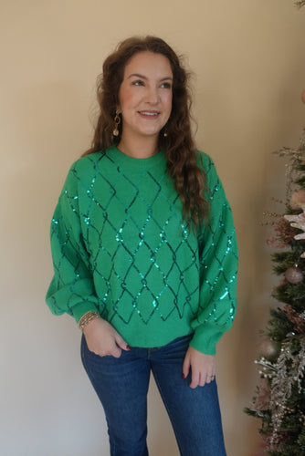 Christy Green Sequin Sweater