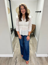 Load image into Gallery viewer, Rose White Ruffled Eyelet Top