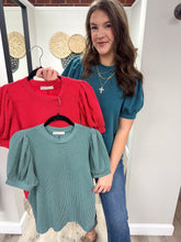 Load image into Gallery viewer, Harlow Ribbed Puff Sleeve Top