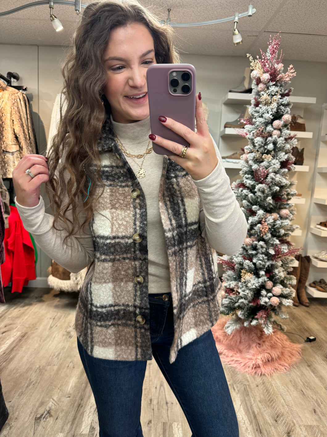 Lisa Plaid Button Down Vest