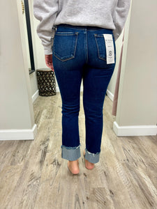 High Rise Cropped Straight Cuff Denim