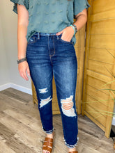 Load image into Gallery viewer, High Waisted Distressed Straight Denim