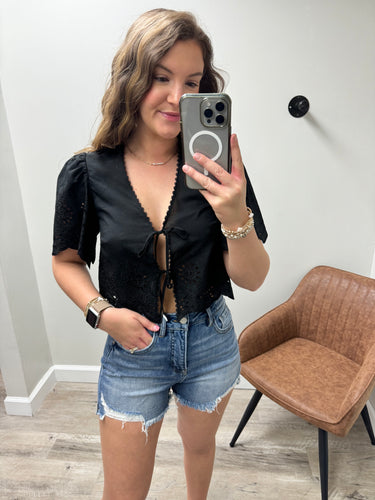 Kay Black Eyelet Top