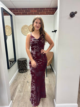 Load image into Gallery viewer, Millie Burgundy Velvet Floral Dress