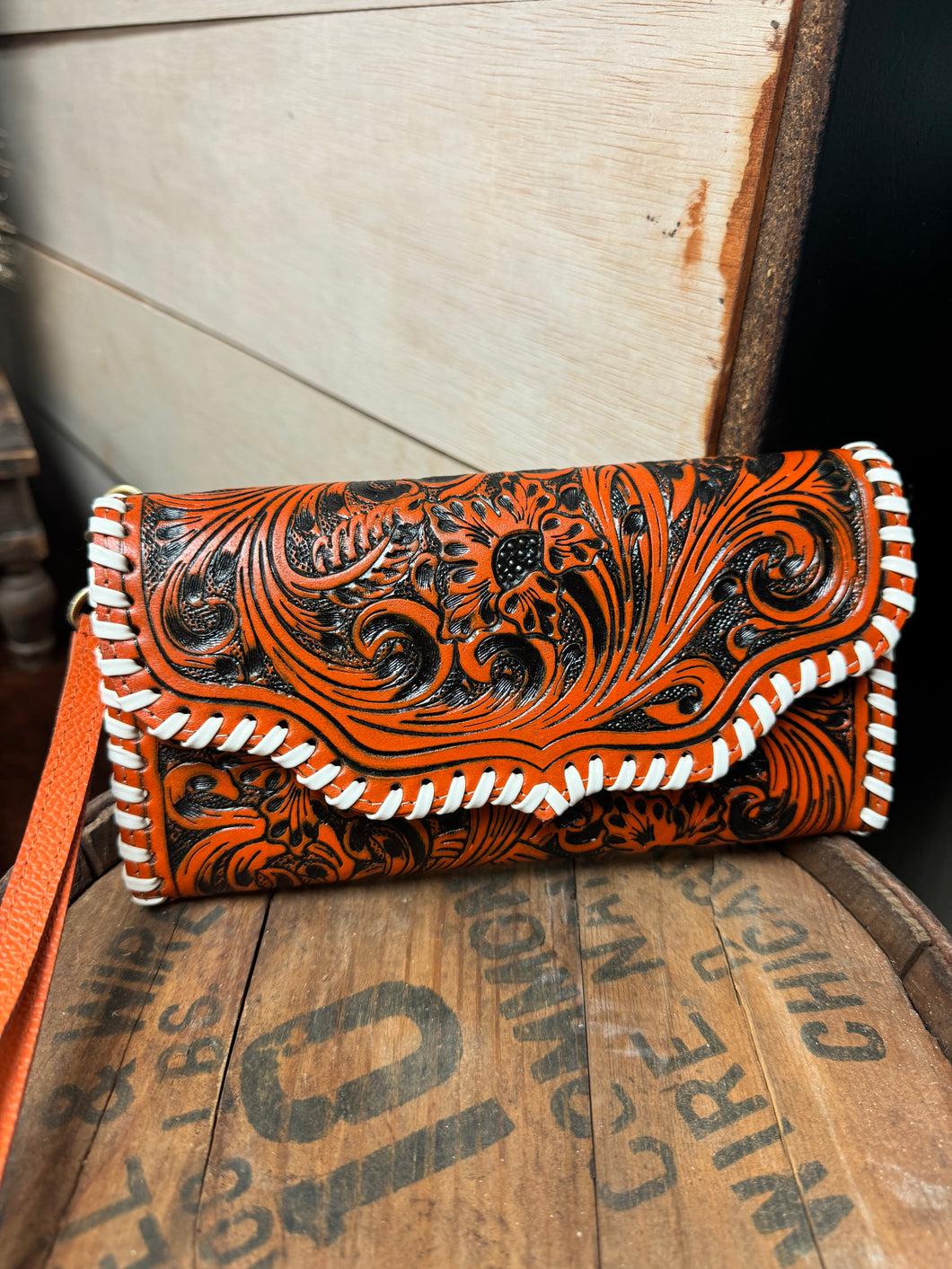 Tooled White Stitch Wallet