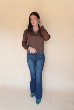 Load image into Gallery viewer, Brooke Brown Satin Button Up