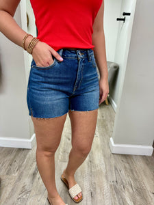 High Rise Risen Raw Hem Shorts