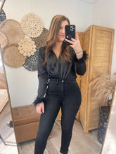 Load image into Gallery viewer, Angelica Black Satin Bodysuit