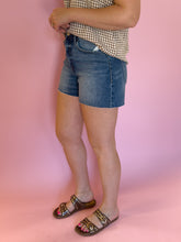 Load image into Gallery viewer, High Rise Medium Dark Wash Shorts