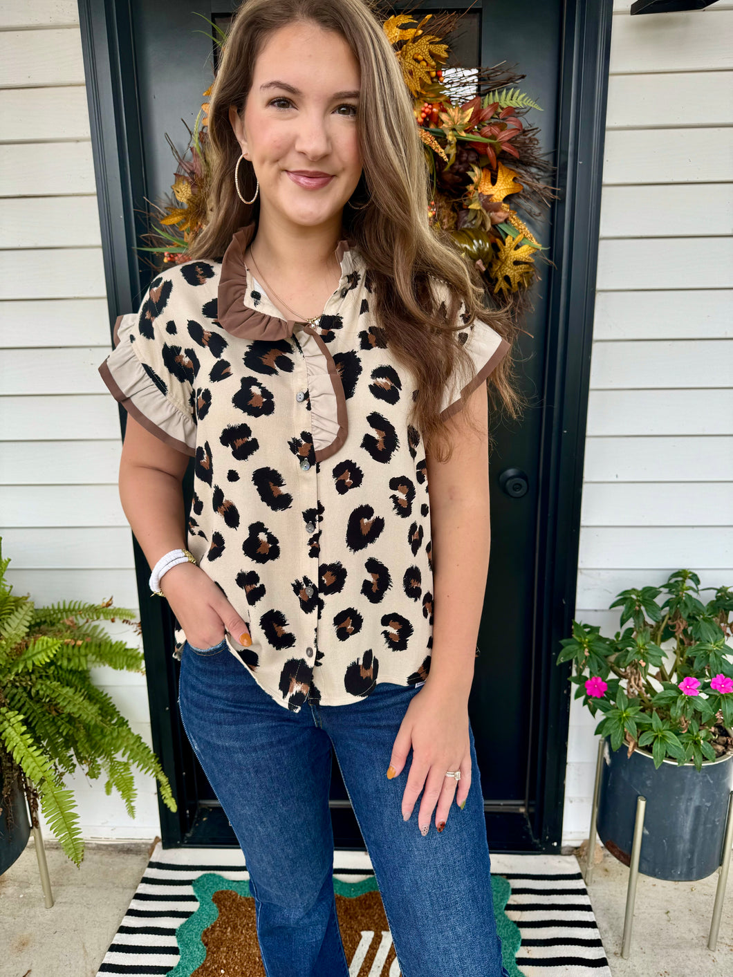 Lena Leopard Ruffle Top