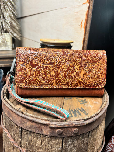 Brown Tooled Teal Wallet