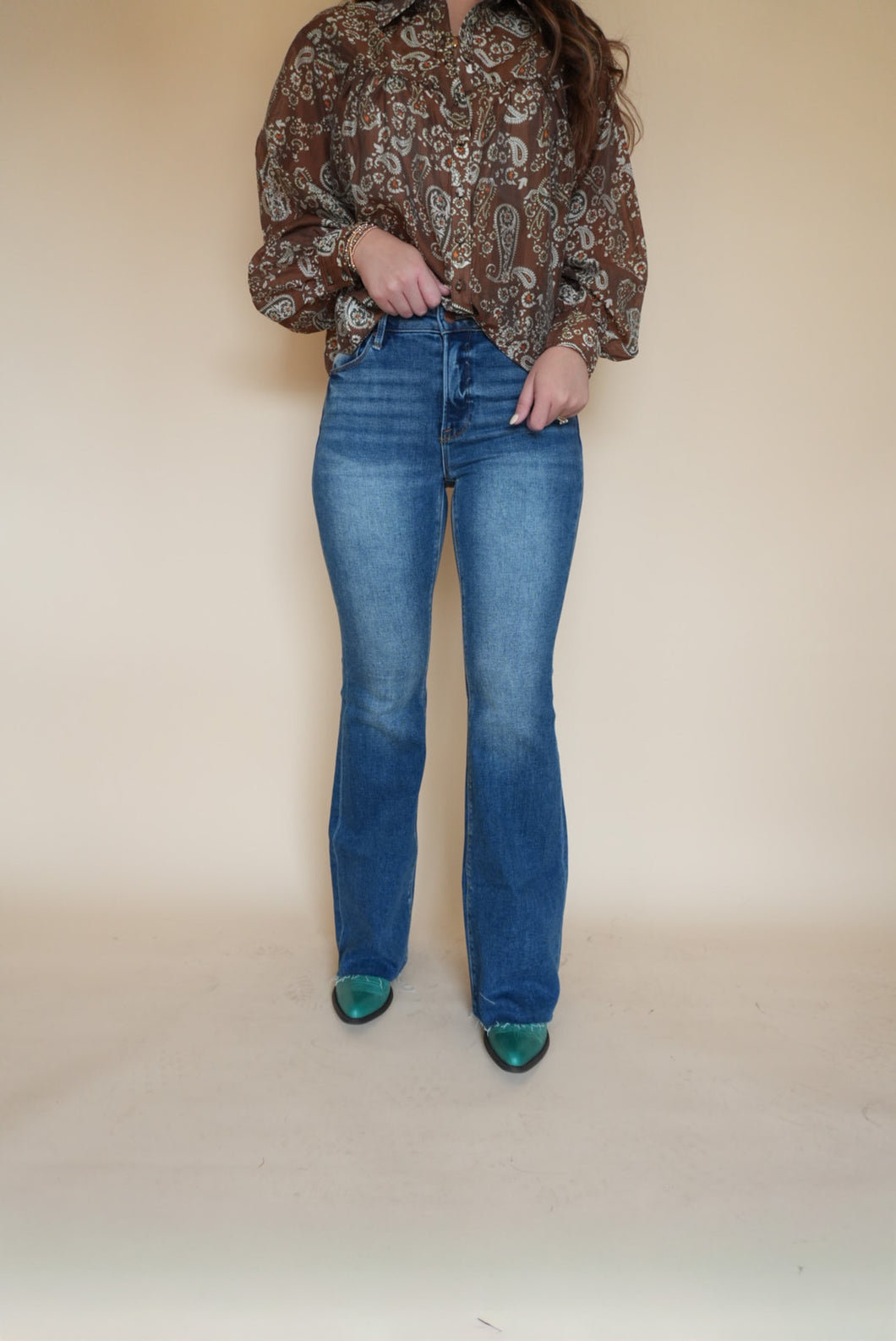 High Rise Flare Jeans Raw Hem