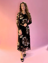 Load image into Gallery viewer, Ruthie Black Floral Midi Dress