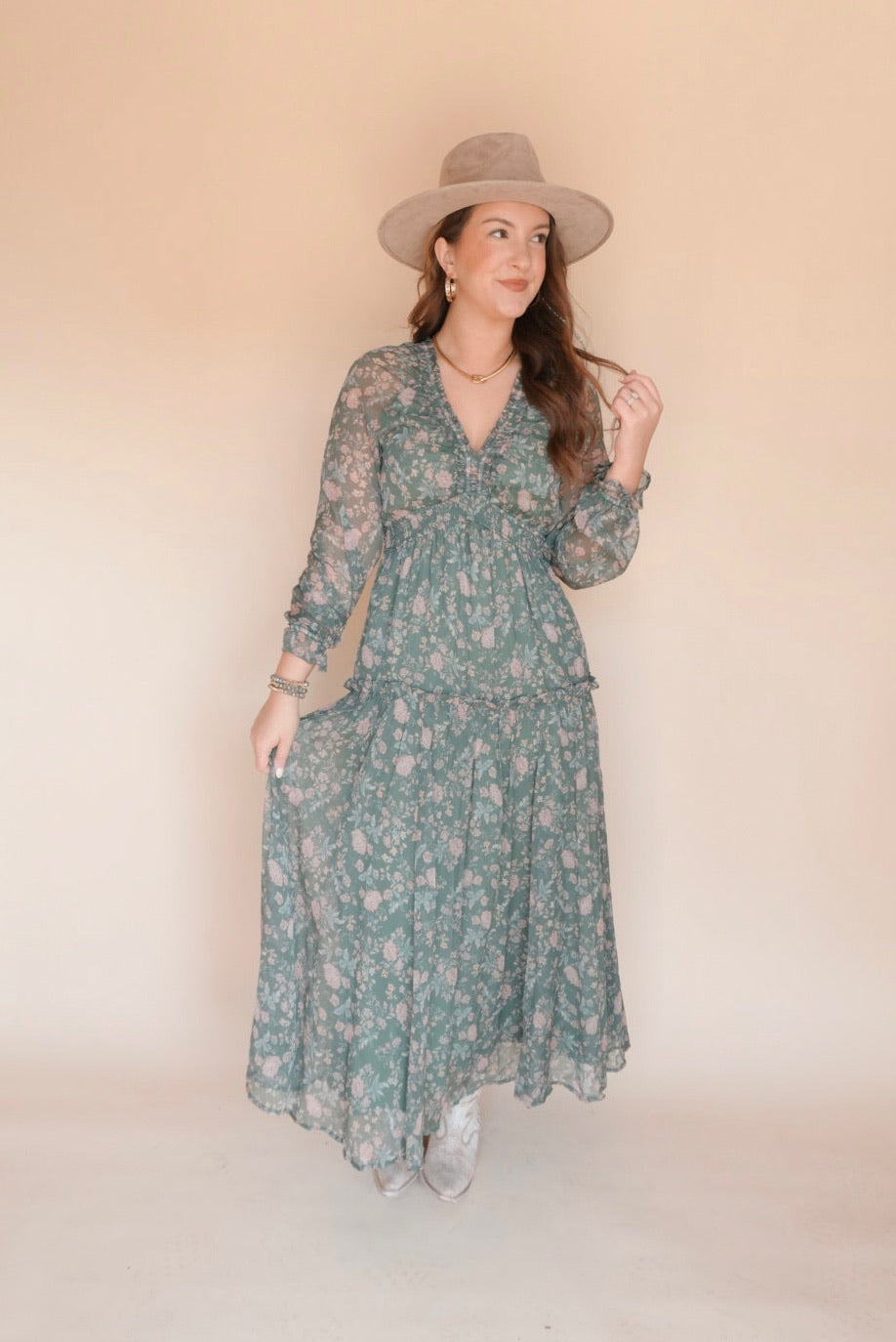 Harmony Sage Floral Maxi Dress