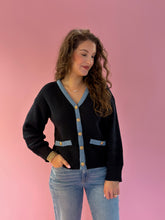 Load image into Gallery viewer, Keidra Navy Contrast Sweater Cardigan