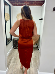 Elena Rust Satin Dress