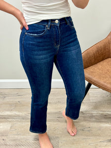 Dark Wash High Rise Cropped Straight Leg