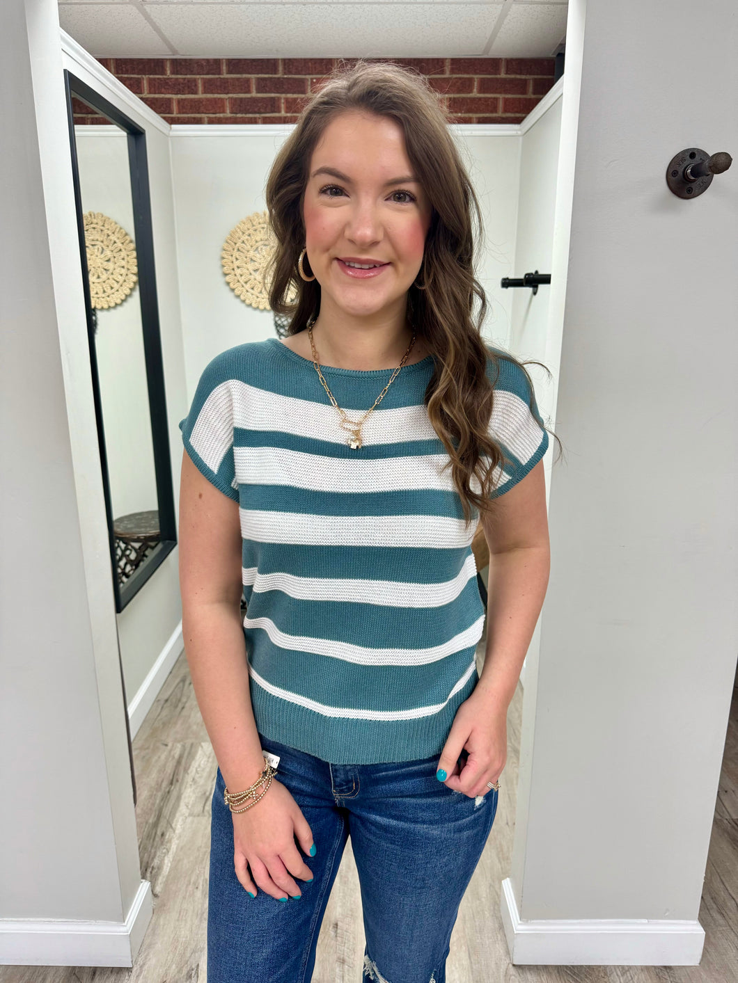Blythe Teal Color Block Top