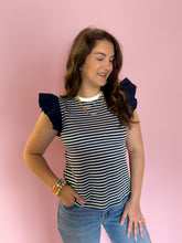 Load image into Gallery viewer, Meleah Textured Stripe Ruffle Top