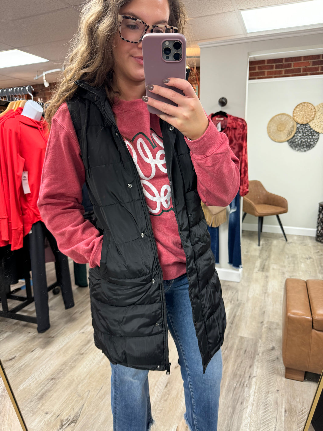 Carmen Black Long Puffer Vest