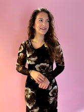 Load image into Gallery viewer, Ruthie Black Floral Midi Dress