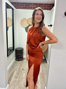 Elena Rust Satin Dress