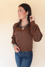 Load image into Gallery viewer, Brooke Brown Satin Button Up