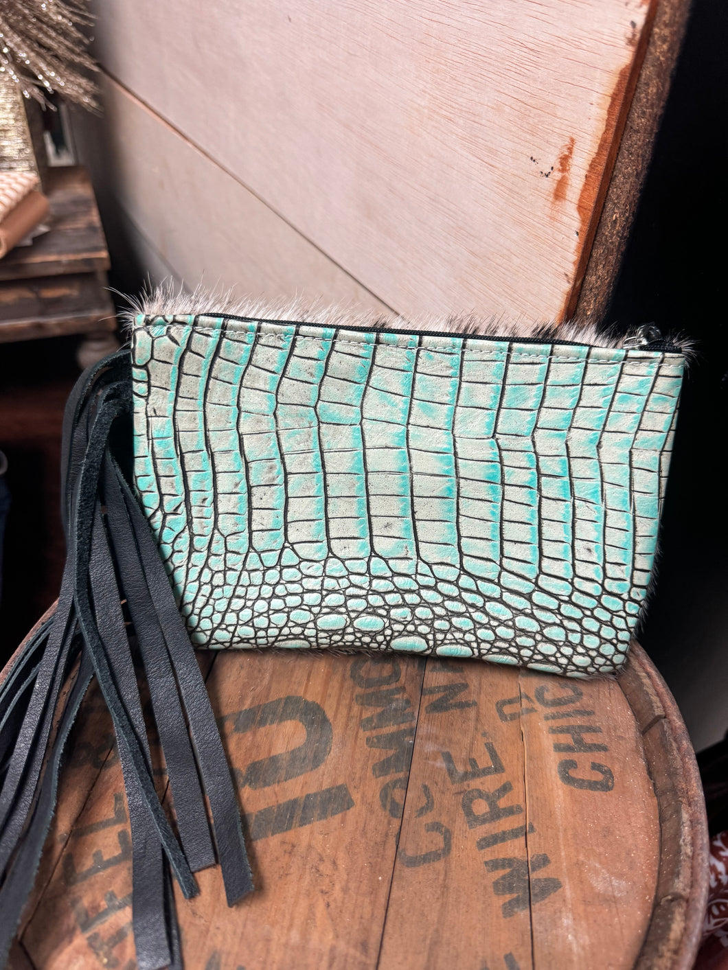 Cowhide Fringe Wristlet