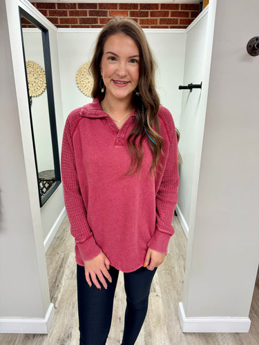 Lindsey Waffle Knit Henley