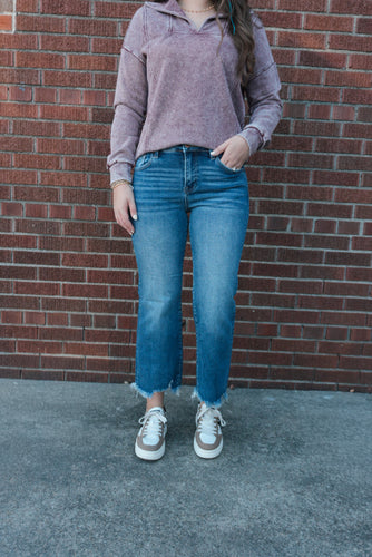 Mid Rise Crop Straight Denim