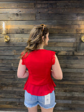 Load image into Gallery viewer, Ivy Red Ruffle Tie Top