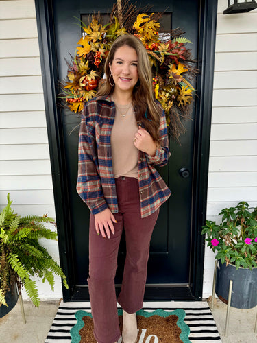 Leslie Brown/Navy Plaid Top