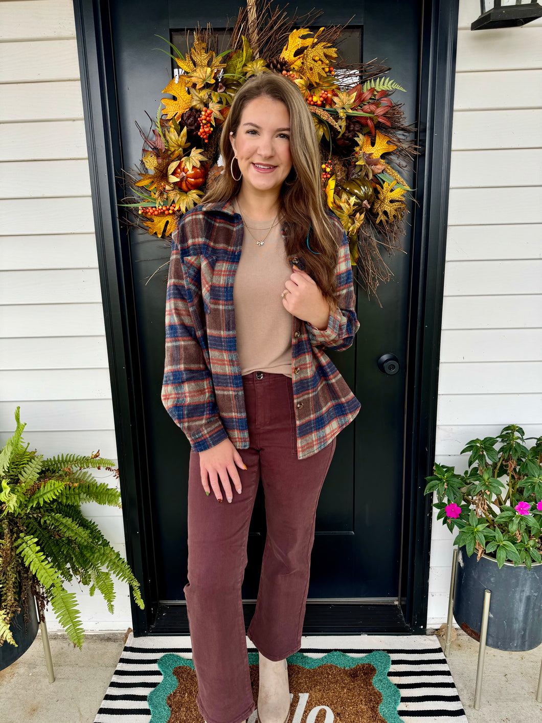 Leslie Brown/Navy Plaid Top