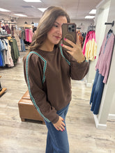 Load image into Gallery viewer, Logan Brown Aztec Trim Top
