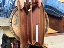 Load image into Gallery viewer, Brown Tooled Teal Wallet