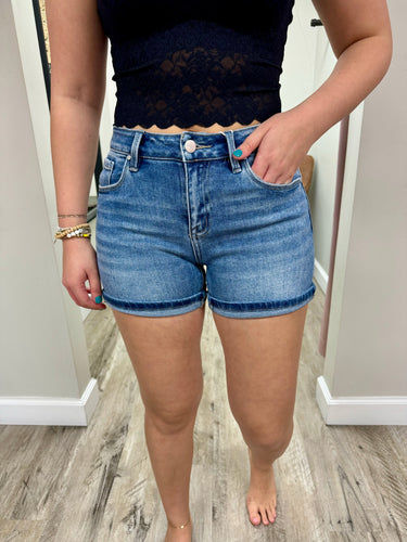 Mid Rise Turn Up Cuff Shorts