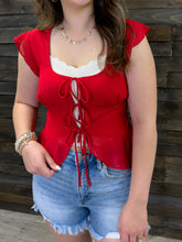 Load image into Gallery viewer, Ivy Red Ruffle Tie Top