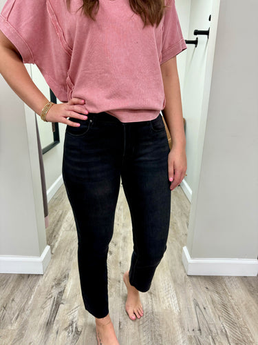 Mid Rise Black Straight Leg