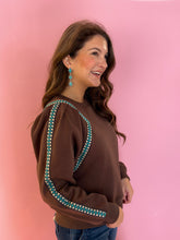Load image into Gallery viewer, Logan Brown Aztec Trim Top