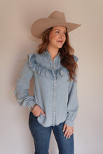Load image into Gallery viewer, Everly Denim Ruffle Top