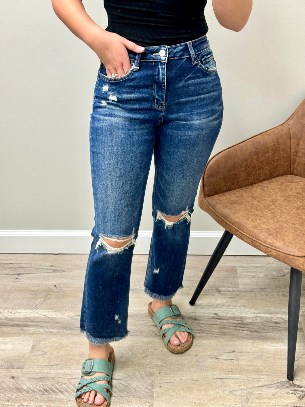 High Rise Distressed Straight Denim